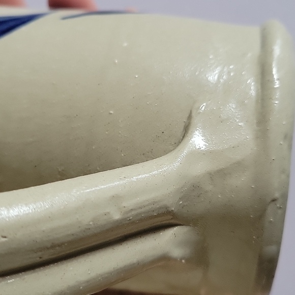 Williamsburg Pottery Salt Glaze Mug. Color Beige. Blue Leaf Design - Picture 9 of 12